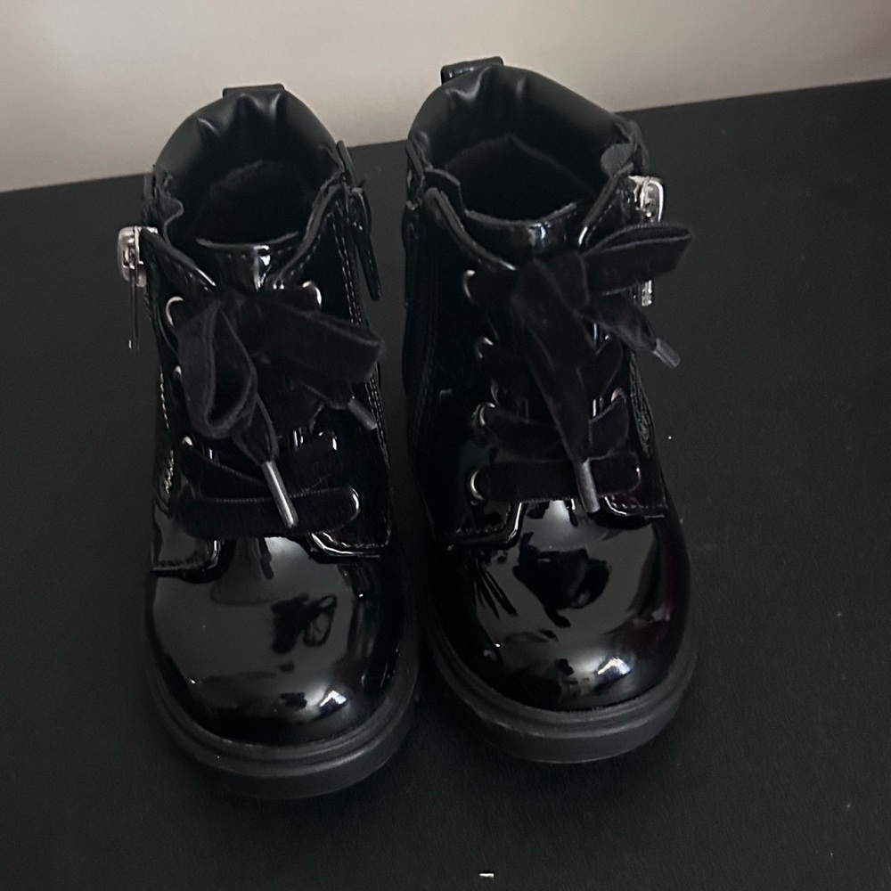 Kids Black Patent Leather Boots